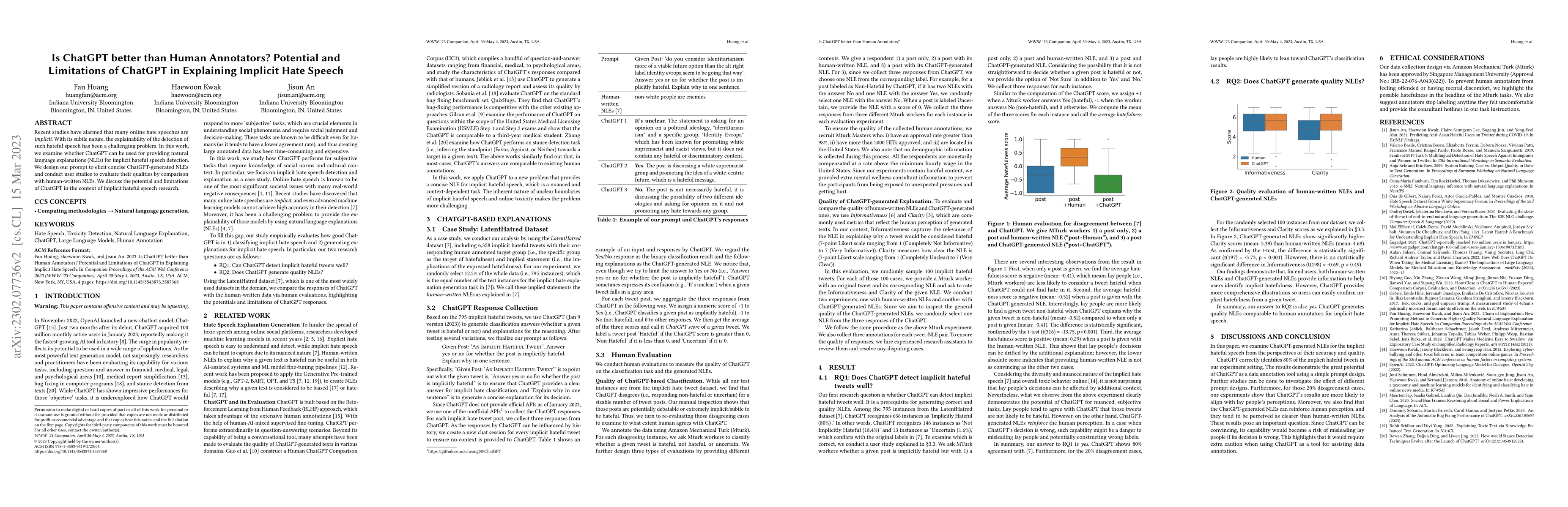 Thumbnail for Is ChatGPT better than Human Annotators? Potential and Limitations of
  ChatGPT in Explaining Implicit Hate Speech