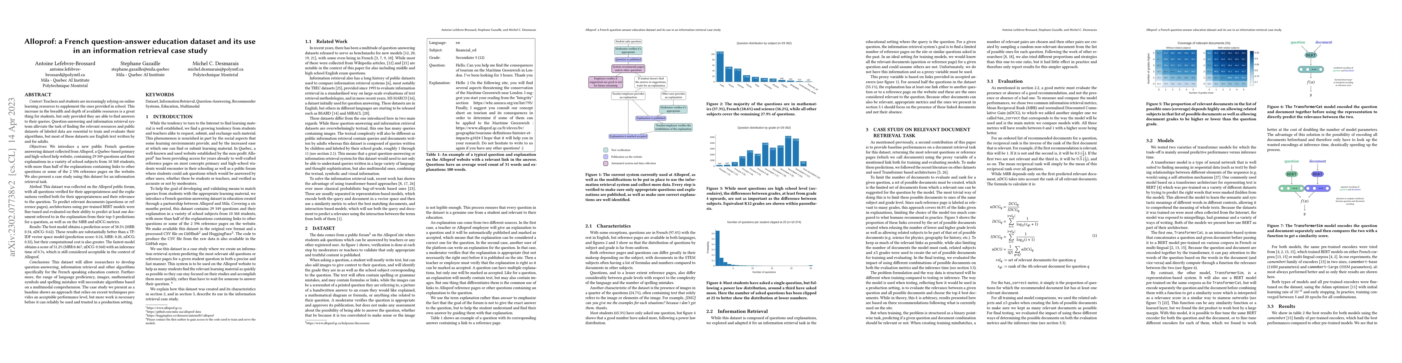 Thumbnail for Alloprof: a new French question-answer education dataset and its use in
  an information retrieval case study