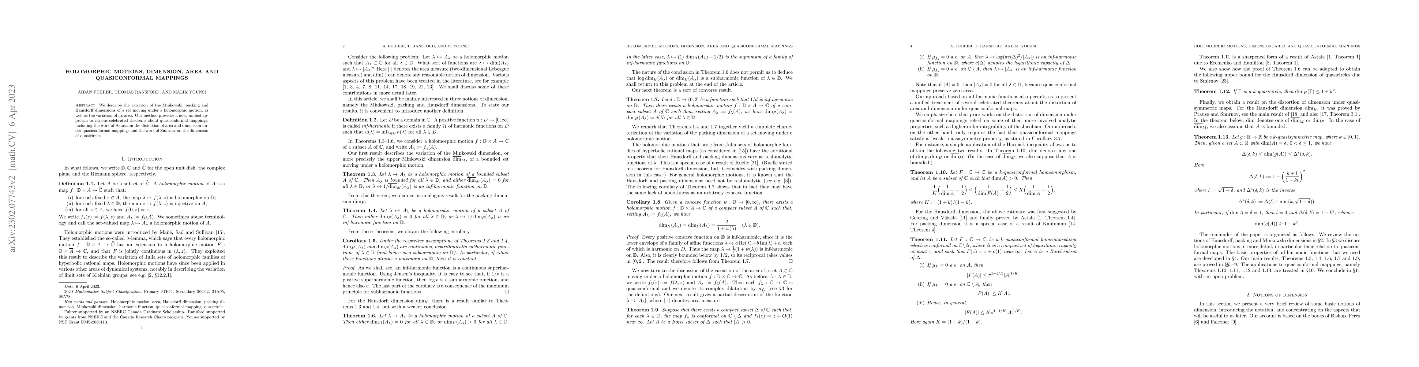 Thumbnail for Holomorphic motions, dimension, area and quasiconformal mappings