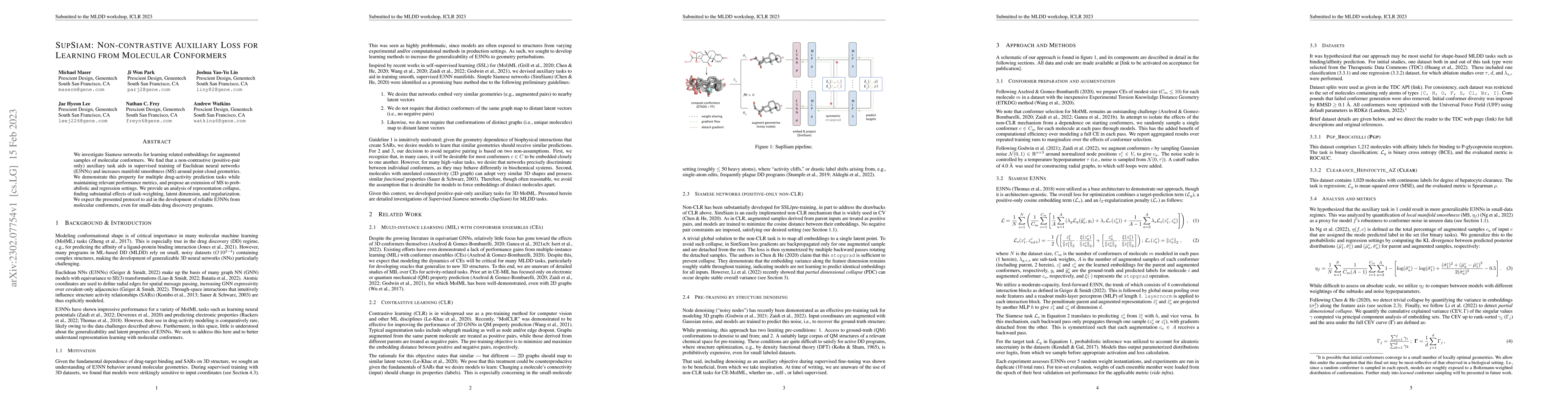 Thumbnail for SupSiam: Non-contrastive Auxiliary Loss for Learning from Molecular
  Conformers