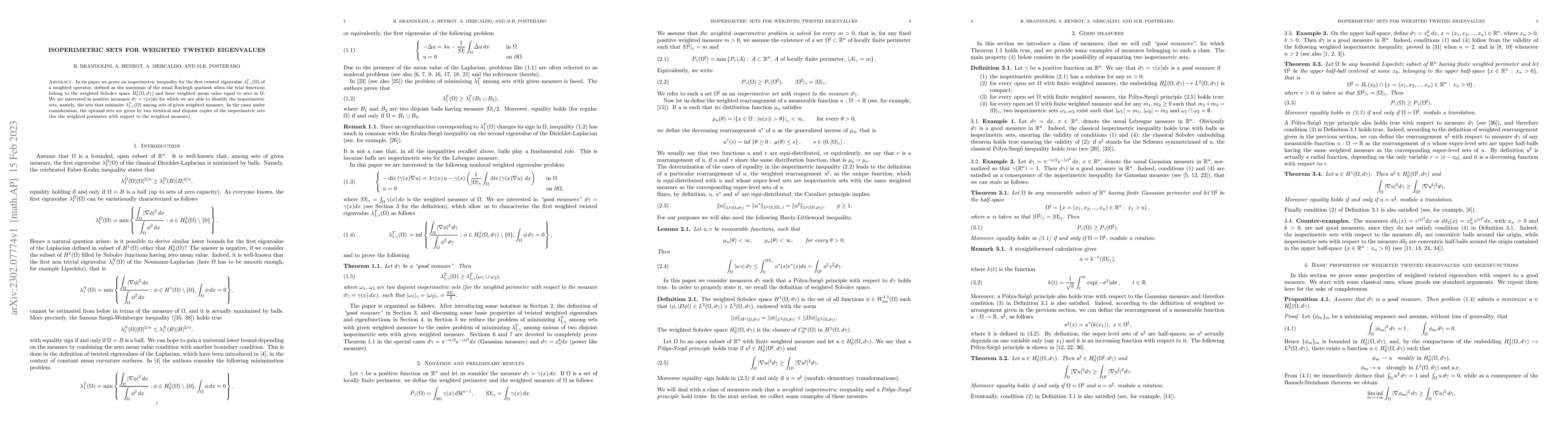 Thumbnail for Isoperimetric sets for weighted twisted eigenvalues