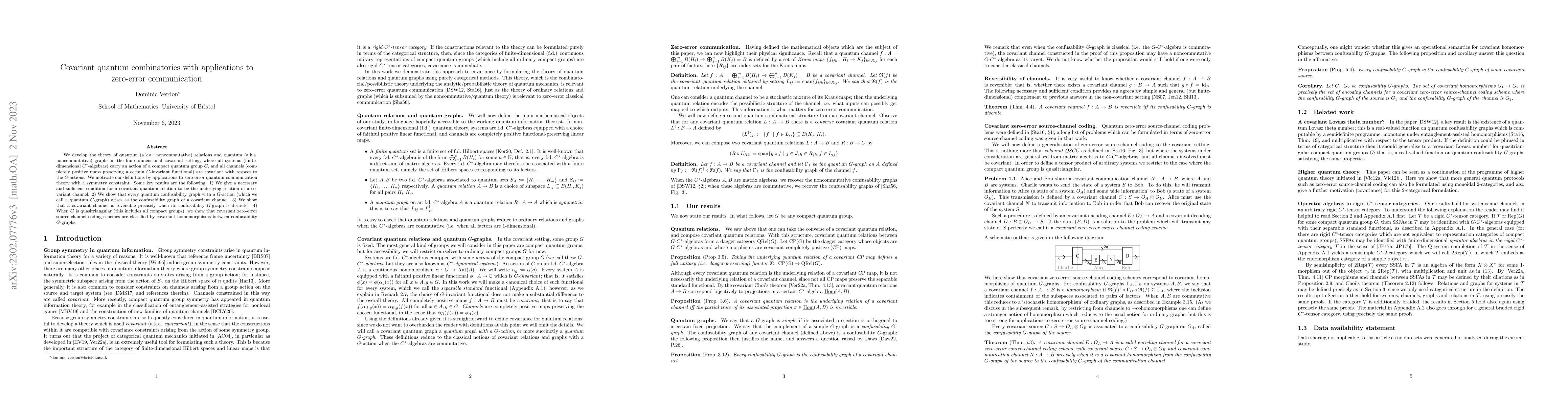 Thumbnail for Covariant quantum combinatorics with applications to zero-error
  communication