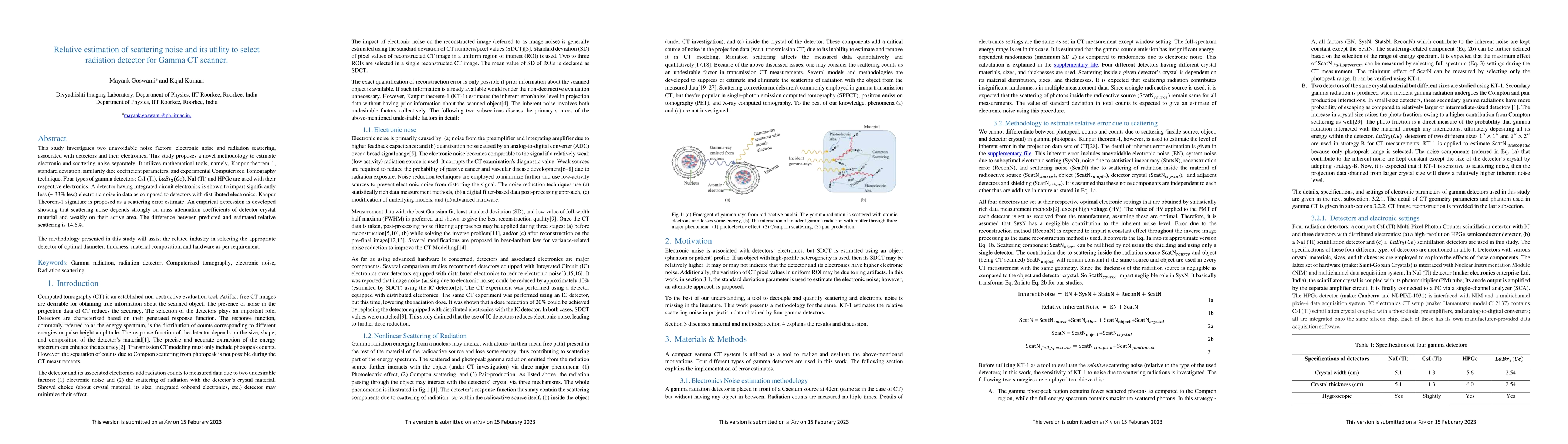 Thumbnail for Relative estimation of scattering noise and its utility to select
  radiation detector for Gamma CT scanner