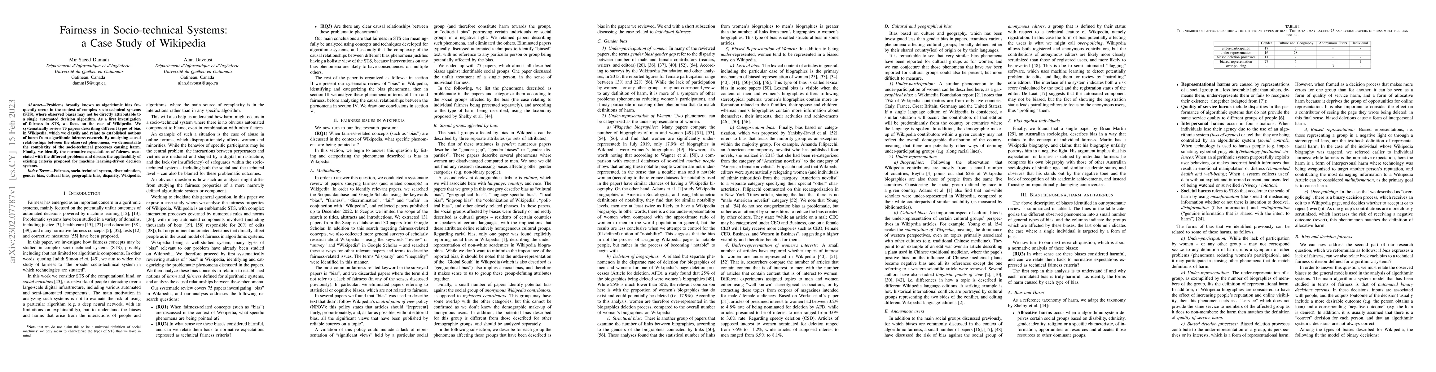 Thumbnail for Fairness in Socio-technical Systems: a Case Study of Wikipedia