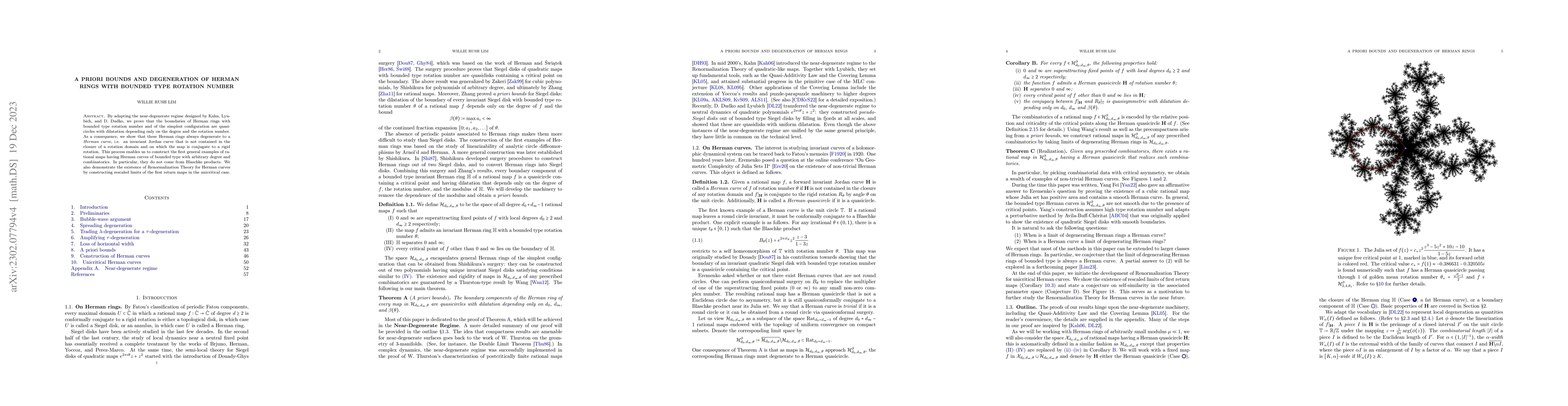 Thumbnail for A priori bounds and degeneration of Herman rings with bounded type
  rotation number