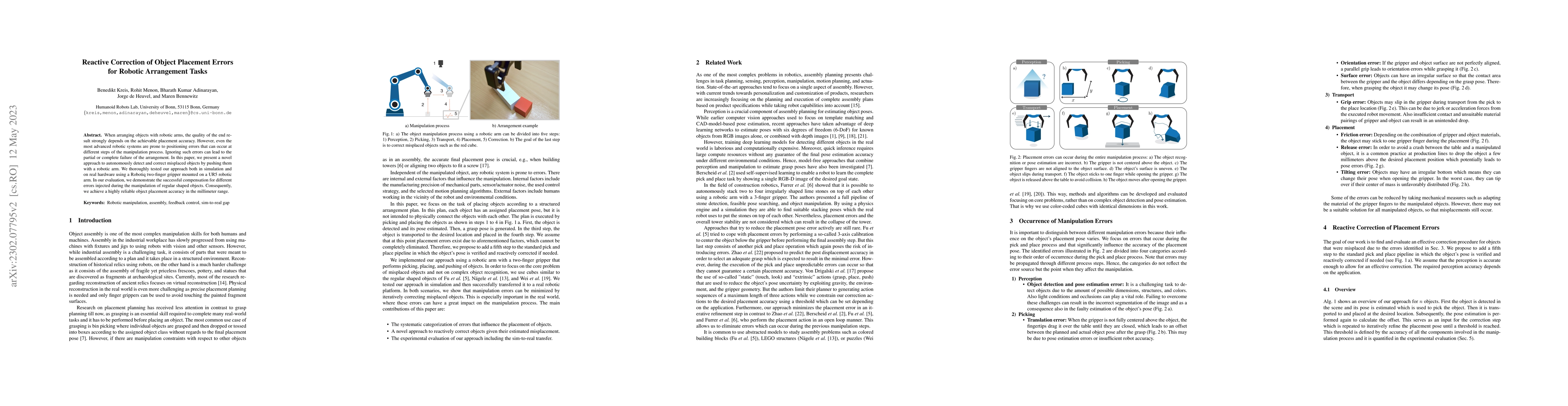 Thumbnail for Reactive Correction of Object Placement Errors for Robotic Arrangement
  Tasks