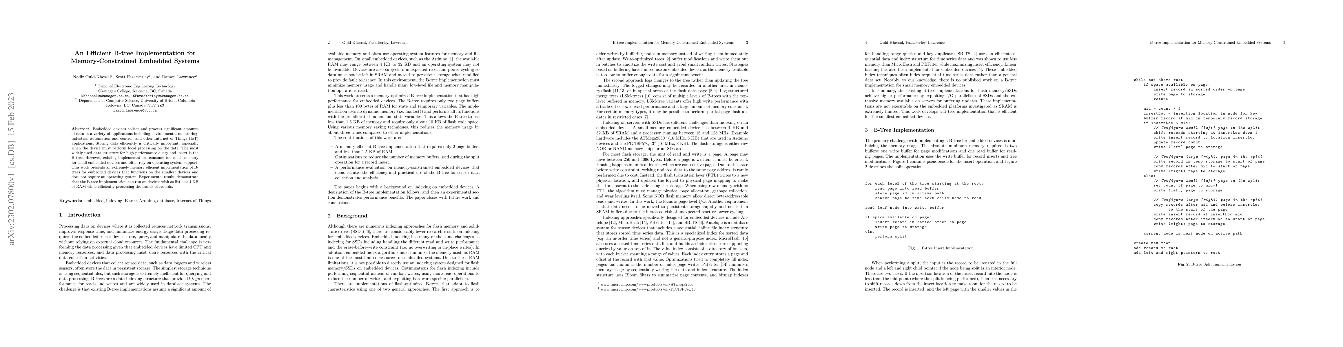 Thumbnail for An Efficient B-tree Implementation for Memory-Constrained Embedded
  Systems