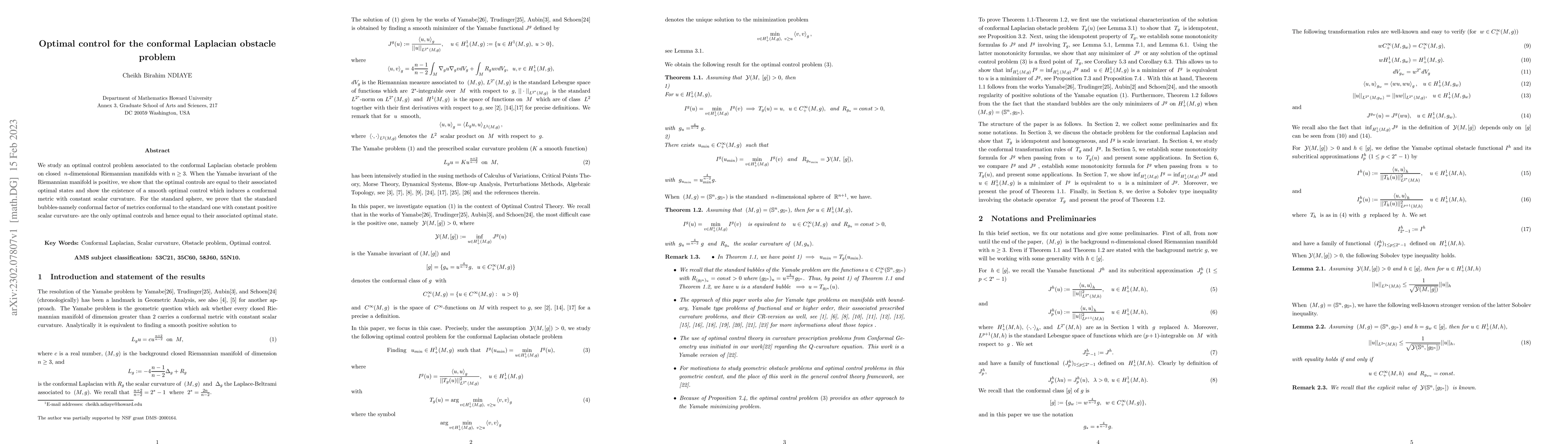 Thumbnail for Optimal control for the conformal Laplacian obstacle problem