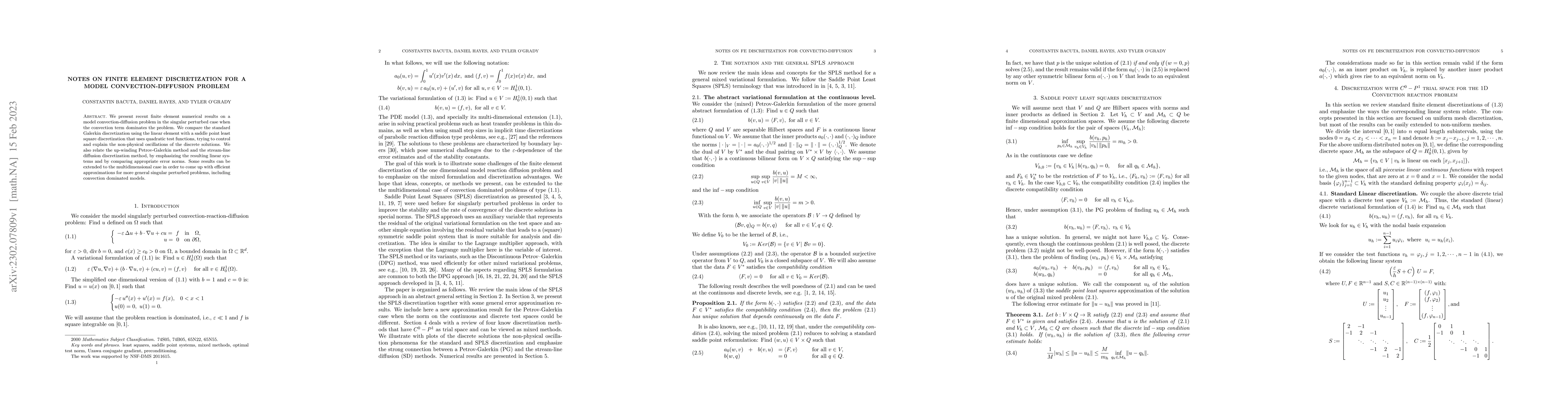 Thumbnail for Notes on Finite Element Discretization for a Model Convection-Diffusion
  Problem