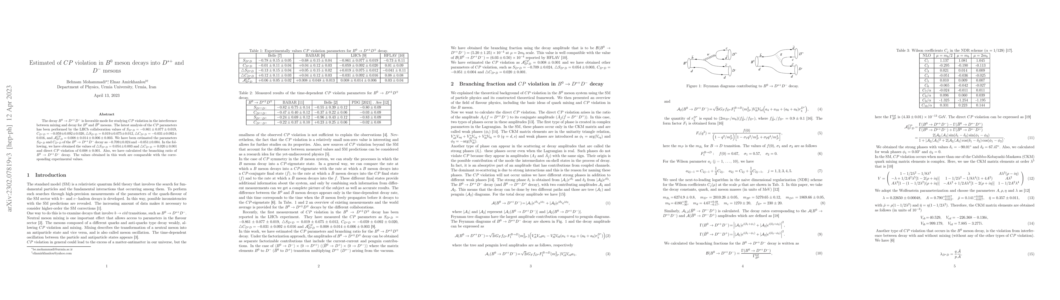 Thumbnail for Estimated of $CP$ violation in $B^0$ meson decays into $D^{*+}$ and
  $D^-$ mesons