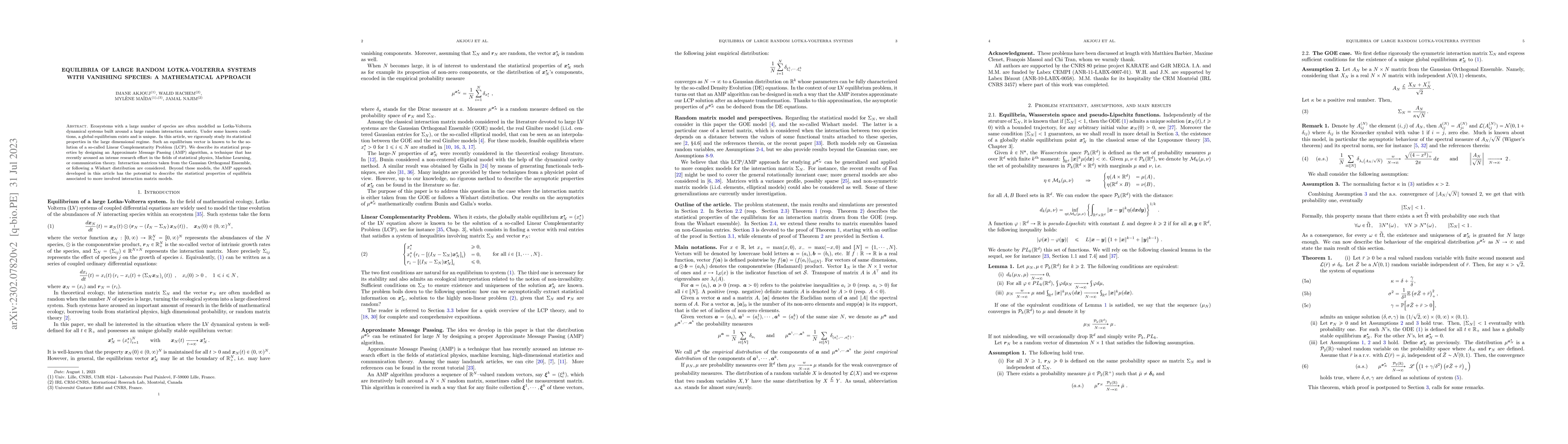 Thumbnail for Equilibria of large random Lotka-Volterra systems with vanishing
  species: a mathematical approach