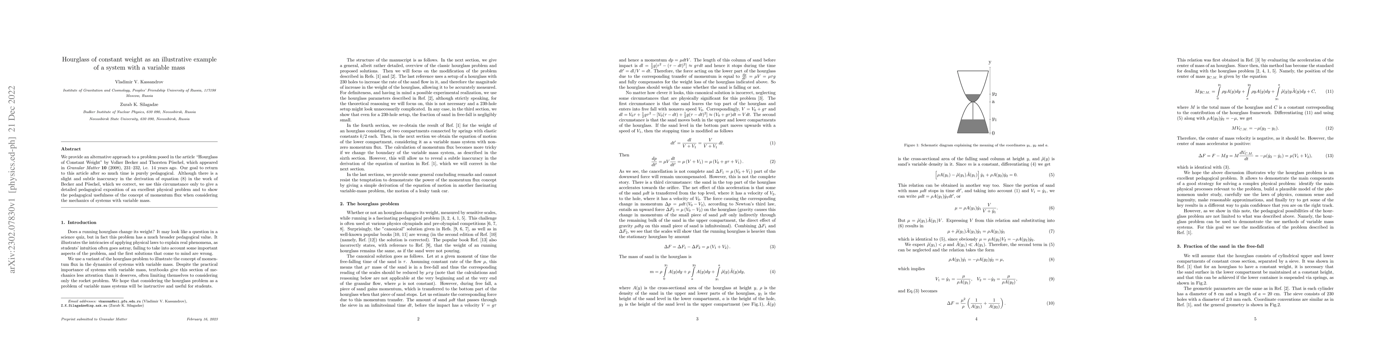 Thumbnail for Hourglass of constant weight as an illustrative example of a system with
  a variable mass
