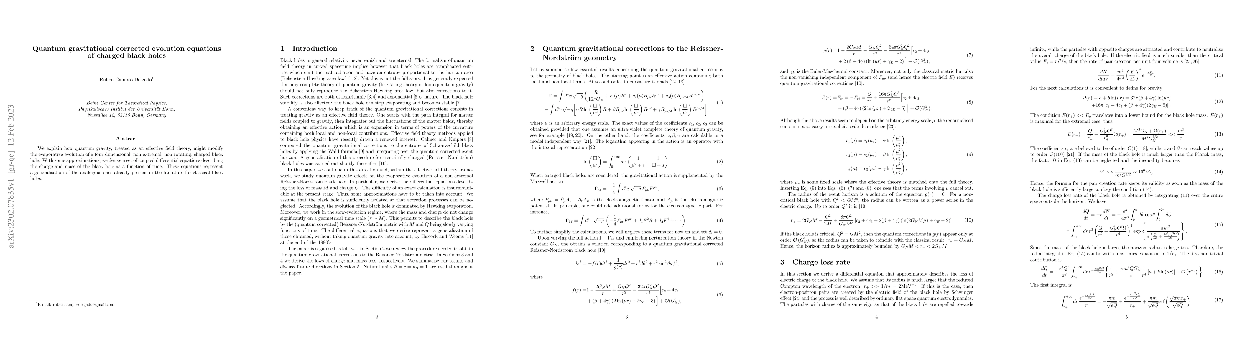 Thumbnail for Quantum gravitational corrected evolution equations of charged black
  holes