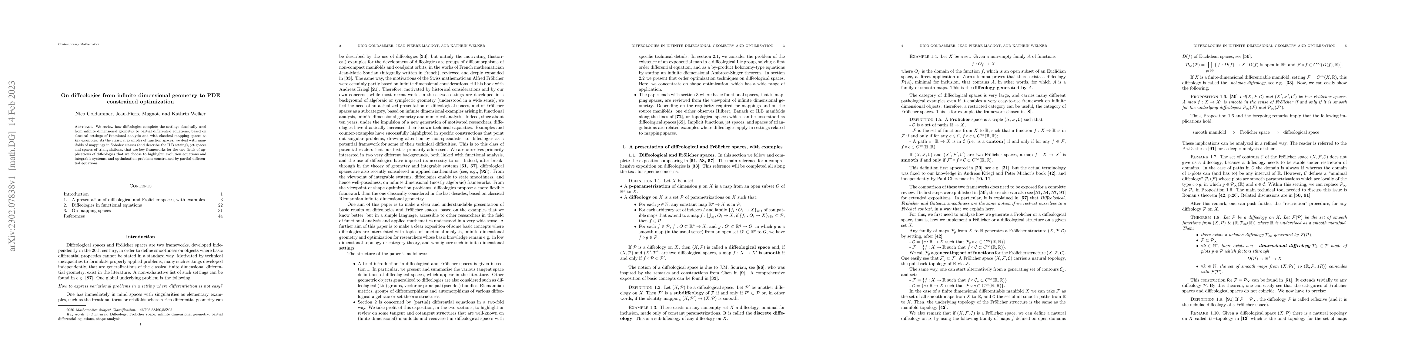 Thumbnail for On diffeologies from infinite dimensional geometry to PDE constrained
  optimization