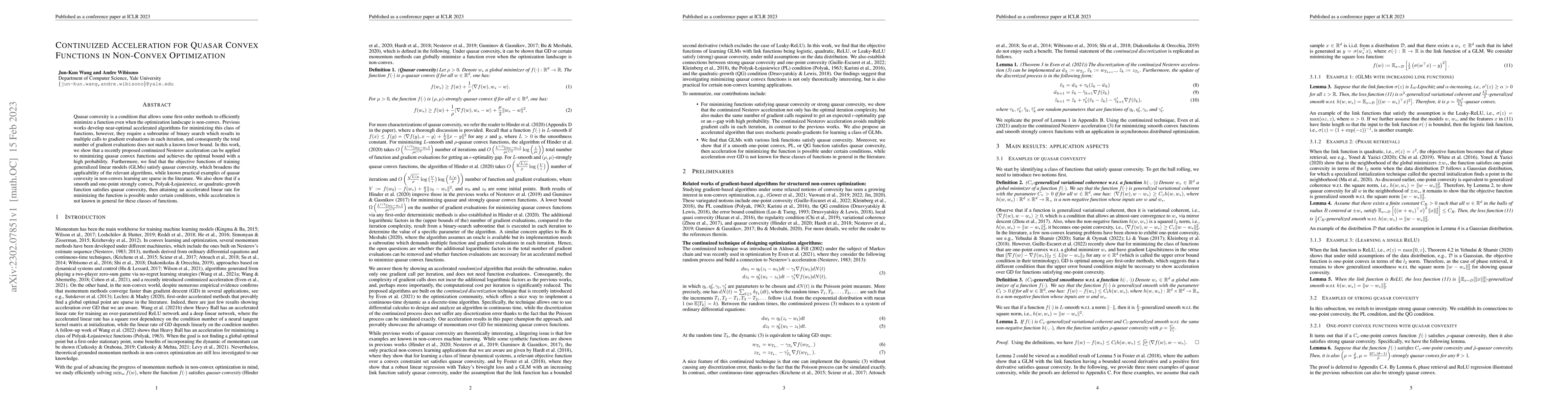 Thumbnail for Continuized Acceleration for Quasar Convex Functions in Non-Convex
  Optimization