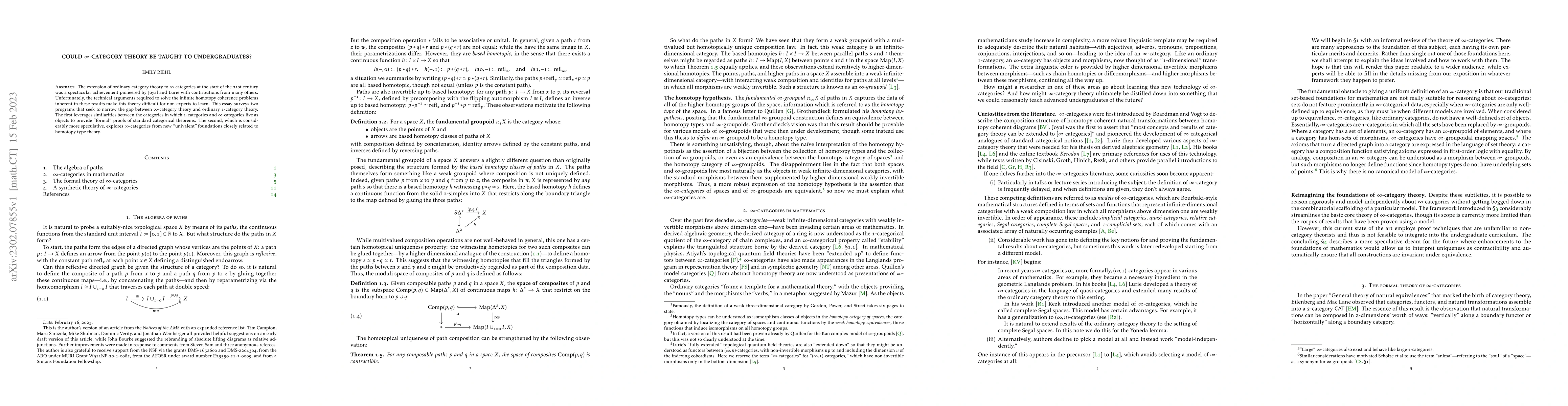 Thumbnail for Could $\infty$-category theory be taught to undergraduates?