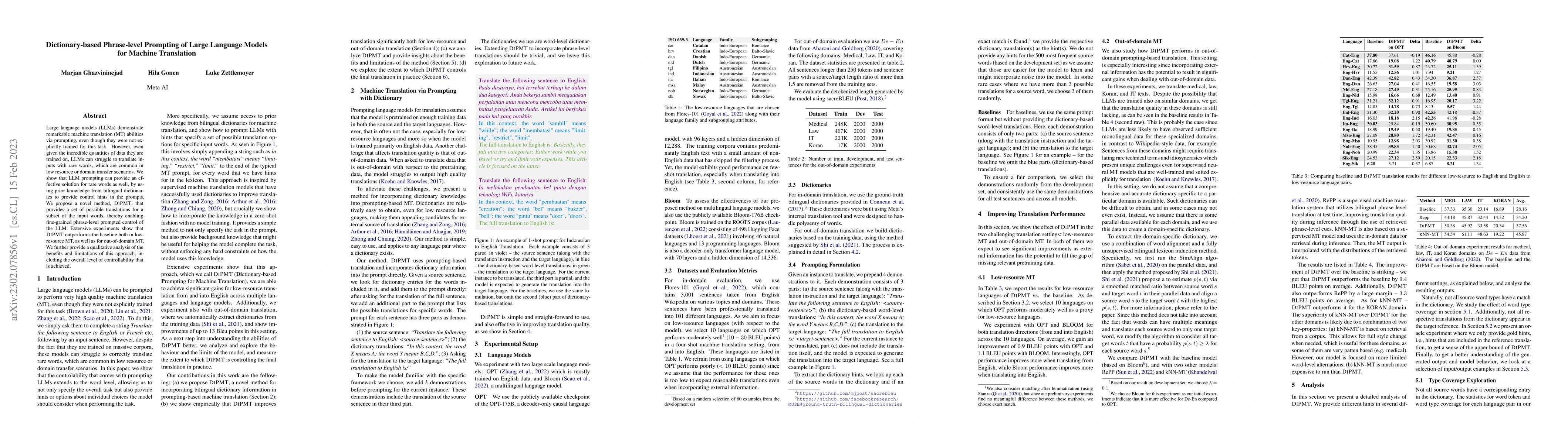 Thumbnail for Dictionary-based Phrase-level Prompting of Large Language Models for
  Machine Translation