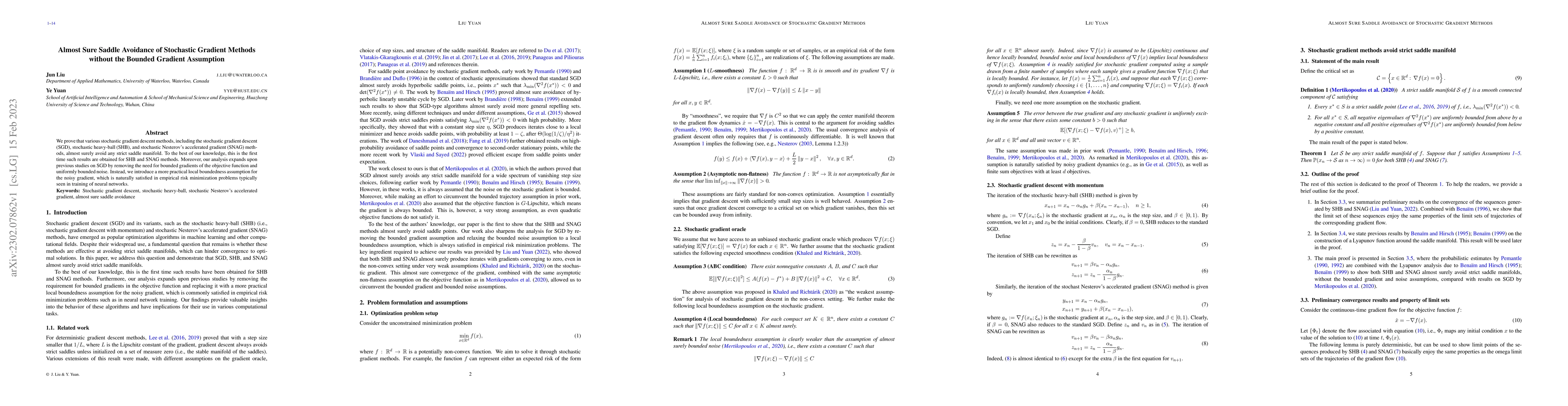 Thumbnail for Almost Sure Saddle Avoidance of Stochastic Gradient Methods without the
  Bounded Gradient Assumption