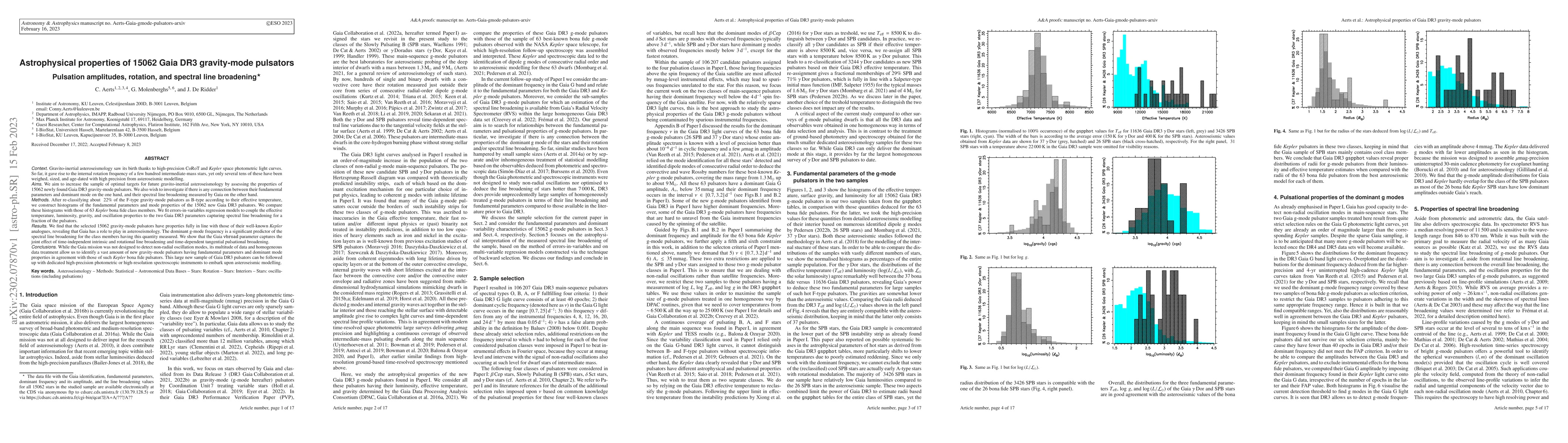 Thumbnail for Astrophysical properties of 15062 Gaia DR3 gravity-mode pulsators:
  pulsation amplitudes, rotation, and spectral line broadening