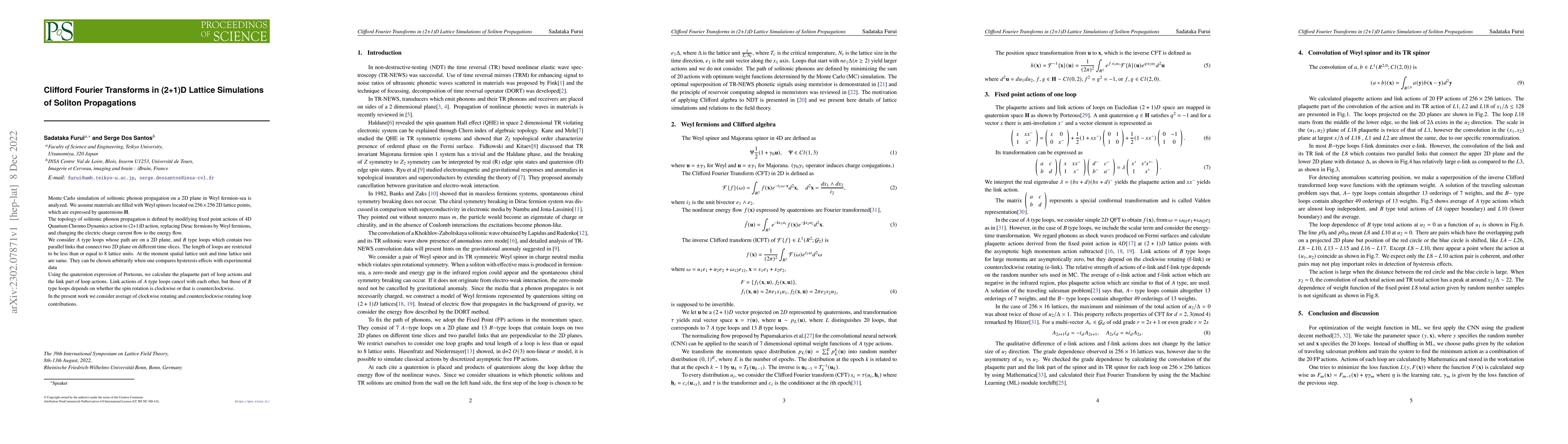 Thumbnail for Clifford Fourier Transforms in (2+1)D Lattice Simulations of Soliton
  Propagations
