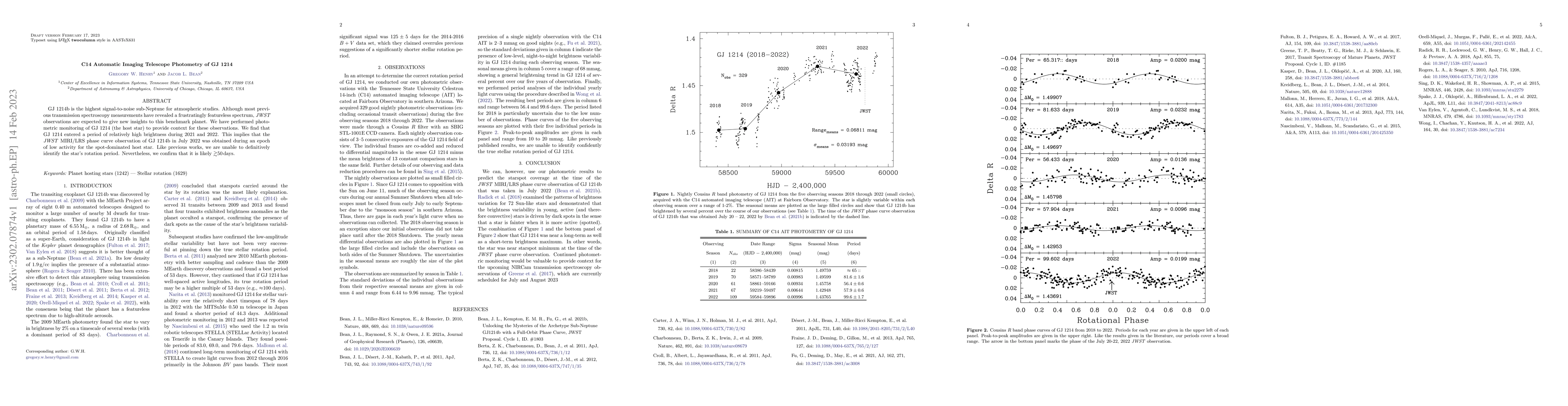 Thumbnail for C14 Automatic Imaging Telescope Photometry of GJ1214