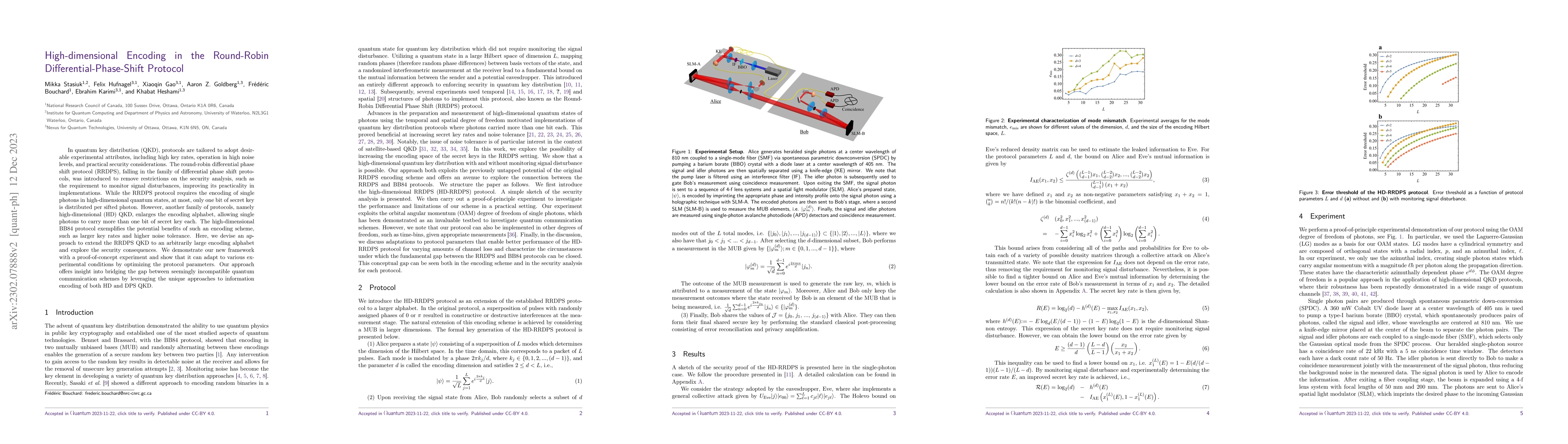 Thumbnail for High-dimensional Encoding in the Round-Robin Differential-Phase-Shift
  Protocol