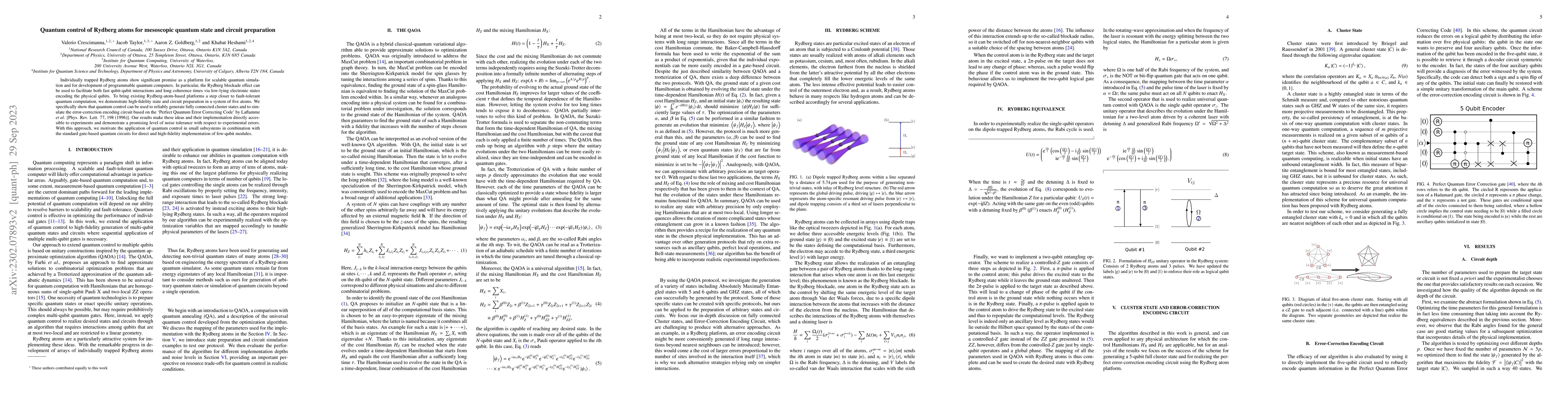 Thumbnail for Quantum control of Rydberg atoms for mesoscopic-scale quantum state and
  circuit preparation