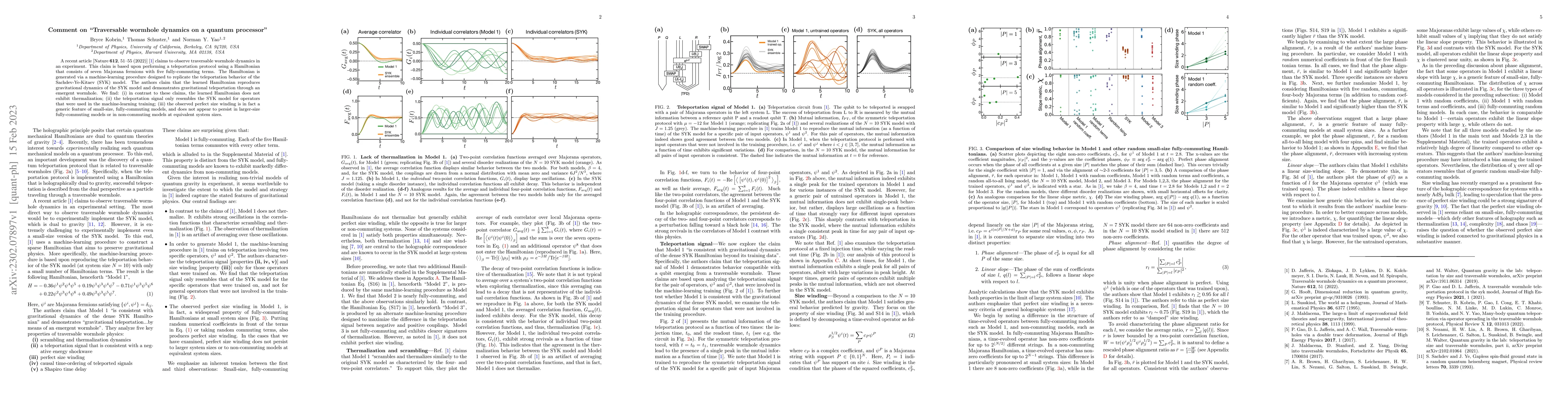 Thumbnail for Comment on "Traversable wormhole dynamics on a quantum processor"