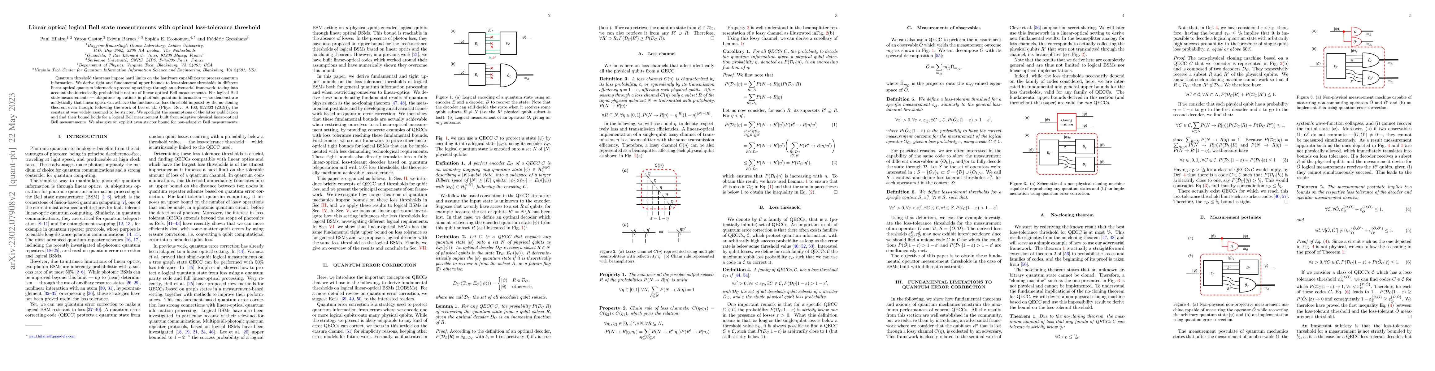 Thumbnail for Linear optical logical Bell state measurements with optimal
  loss-tolerance threshold