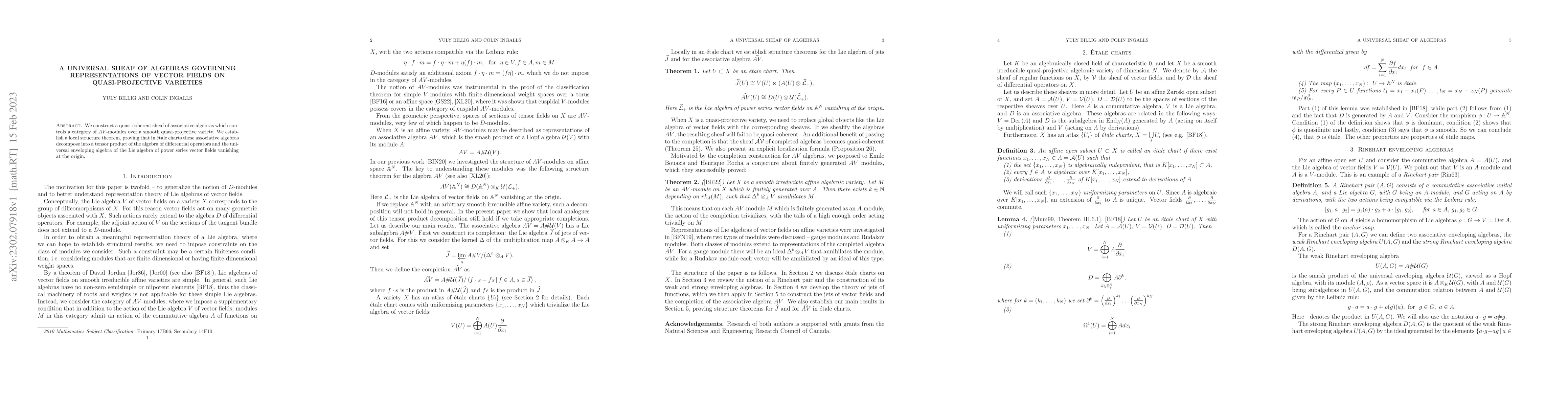 Thumbnail for A universal sheaf of algebras governing representations of vector fields
  on quasi-projective varieties