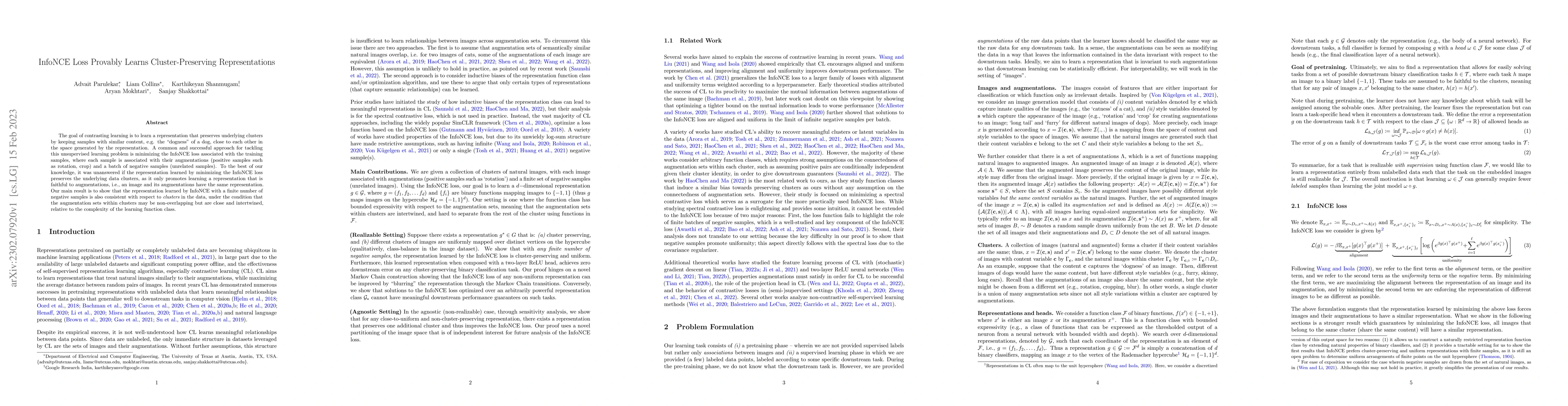 Thumbnail for InfoNCE Loss Provably Learns Cluster-Preserving Representations