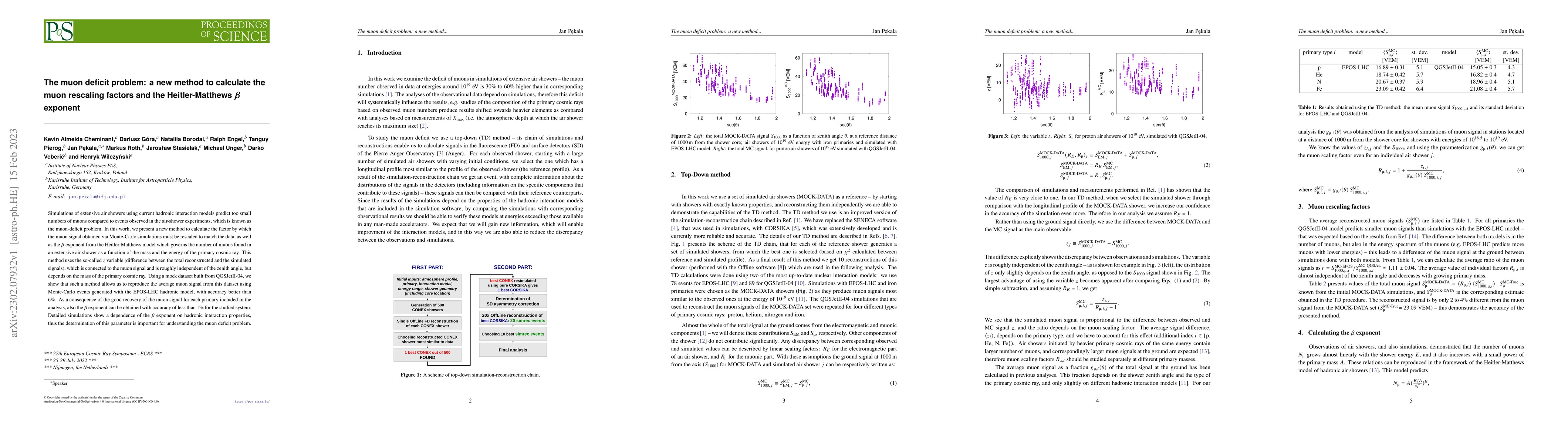 Thumbnail for The muon deficit problem: a new method to calculate the muon rescaling
  factors and the Heitler-Matthews beta exponent