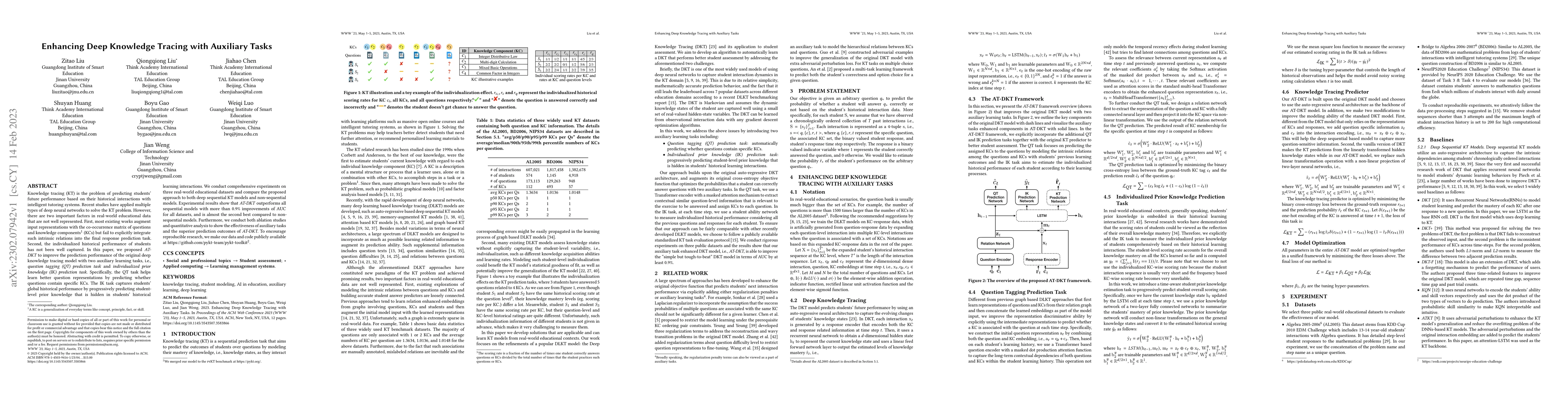 Thumbnail for Enhancing Deep Knowledge Tracing with Auxiliary Tasks