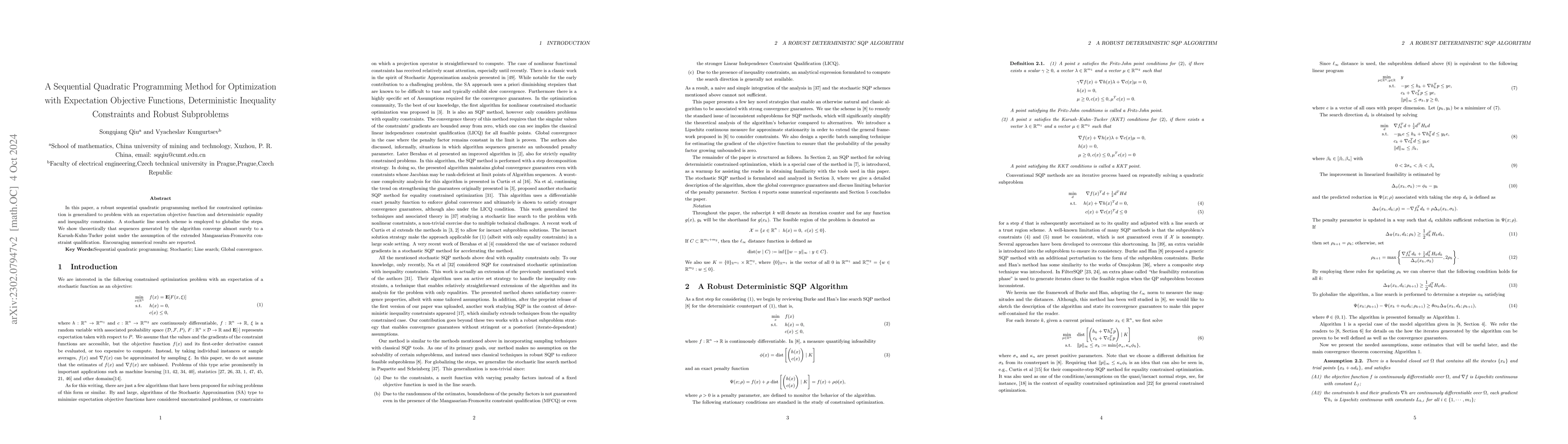 Thumbnail for A Sequential Quadratic Programming Method for Optimization with
  Stochastic Objective Functions, Deterministic Inequality Constraints and
  Robust Subproblems