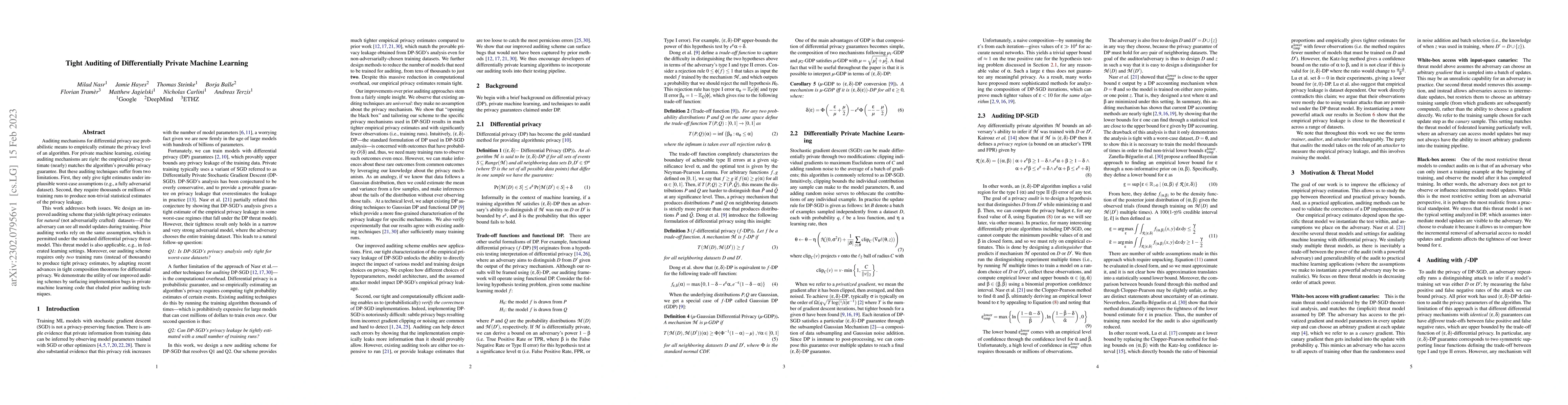 Thumbnail for Tight Auditing of Differentially Private Machine Learning