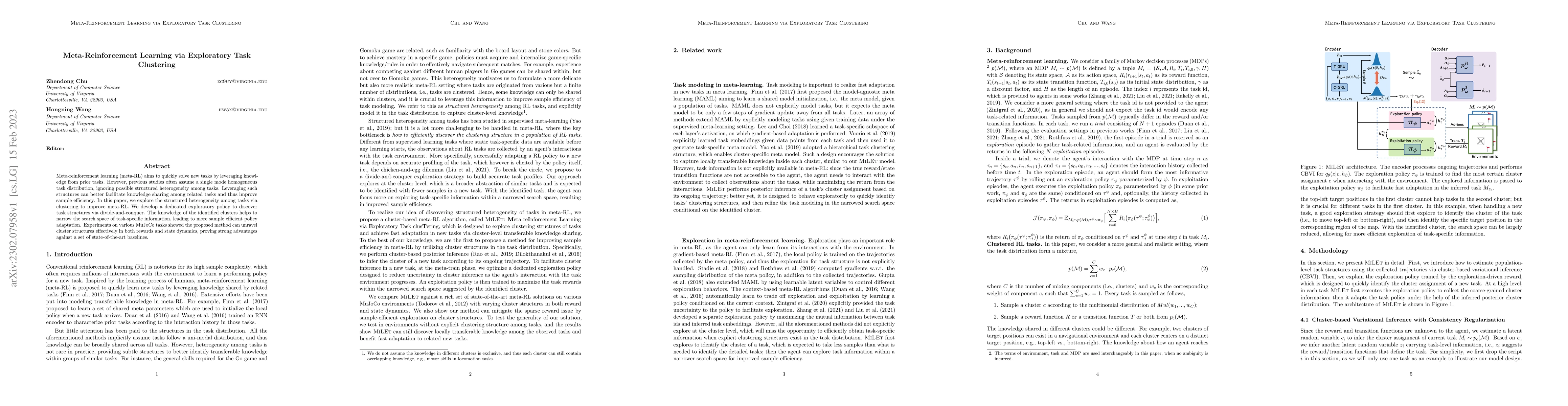 Thumbnail for Meta-Reinforcement Learning via Exploratory Task Clustering