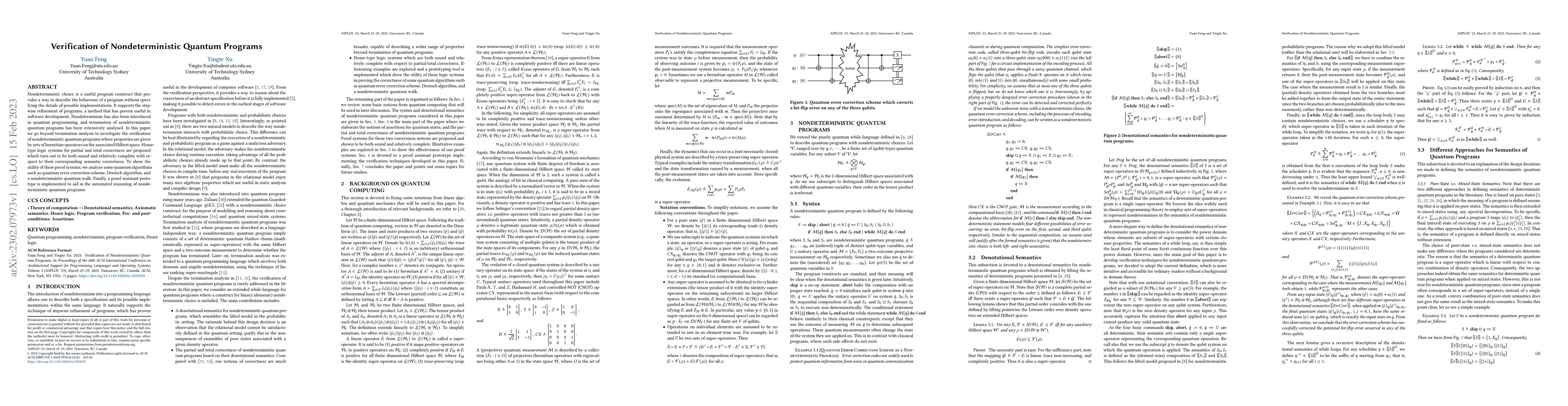 Thumbnail for Verification of Nondeterministic Quantum Programs