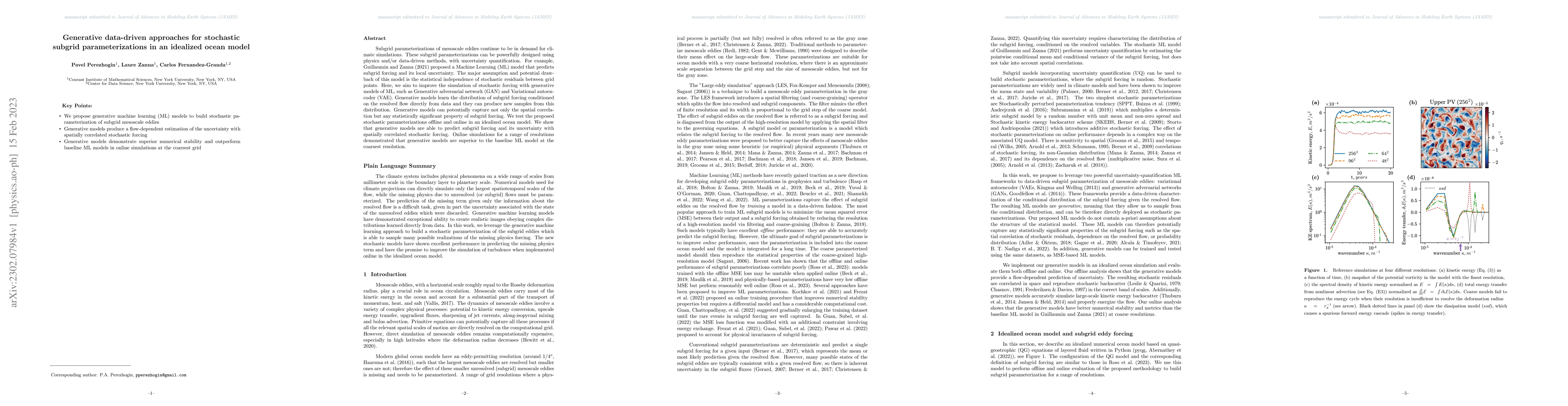 Thumbnail for Generative data-driven approaches for stochastic subgrid
  parameterizations in an idealized ocean model