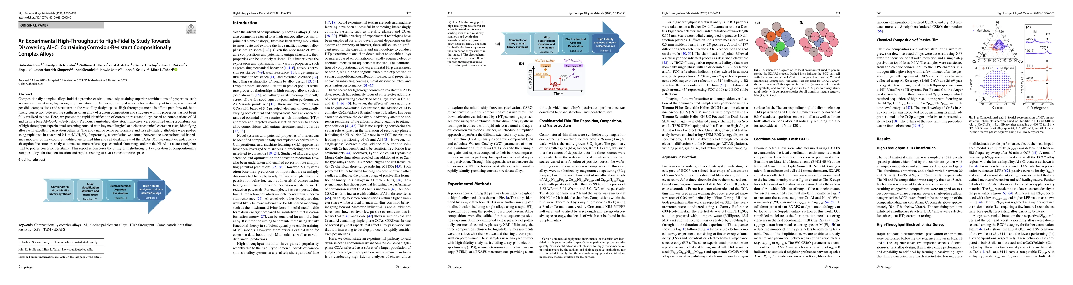 Thumbnail for An experimental high-throughput to high-fidelity study towards
  discovering Al-Cr containing corrosion-resistant compositionally complex
  alloys