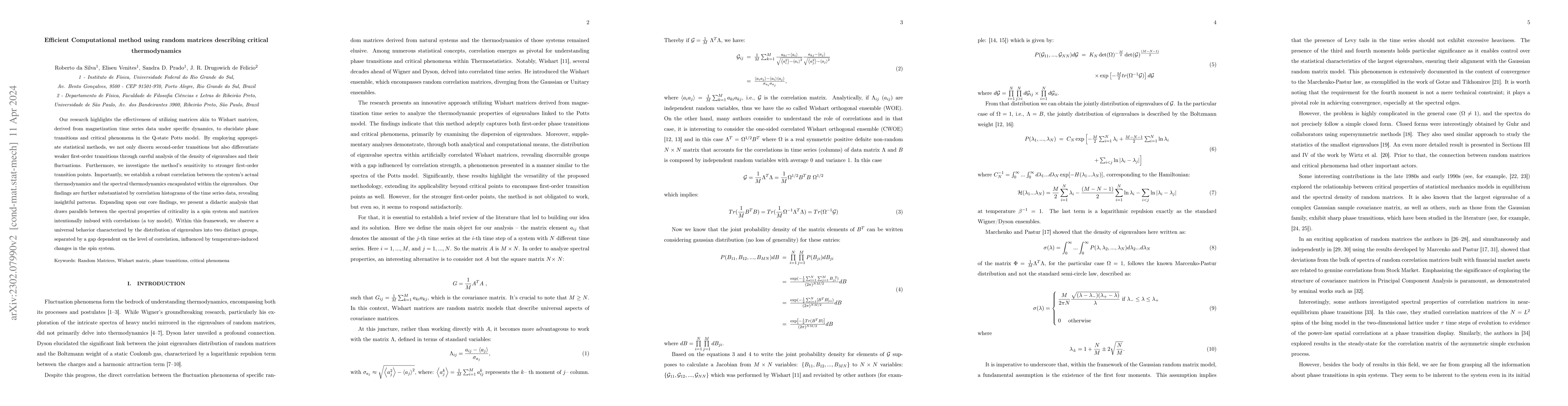 Thumbnail for Efficient Computational method using random matrices describing critical
  thermodynamics