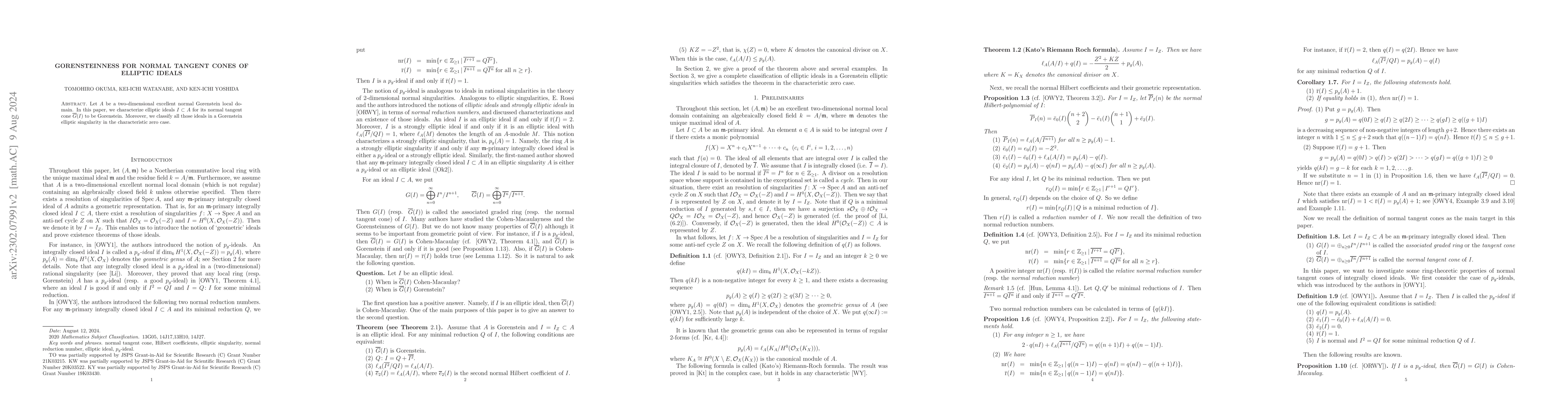 Thumbnail for Gorensteinness for normal tangent cones of elliptic ideals