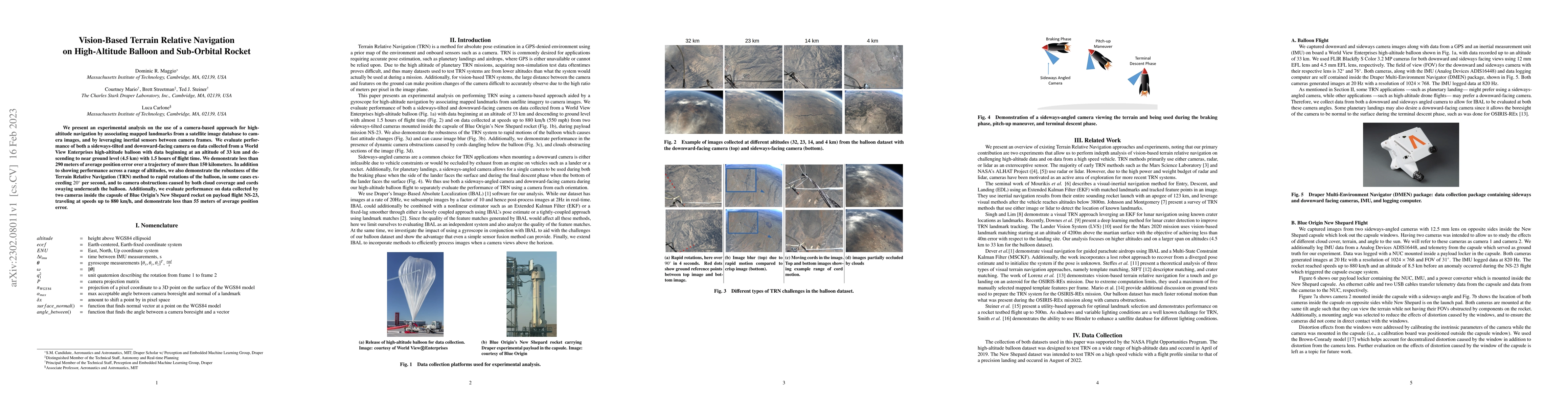 Thumbnail for Vision-Based Terrain Relative Navigation on High-Altitude Balloon and
  Sub-Orbital Rocket