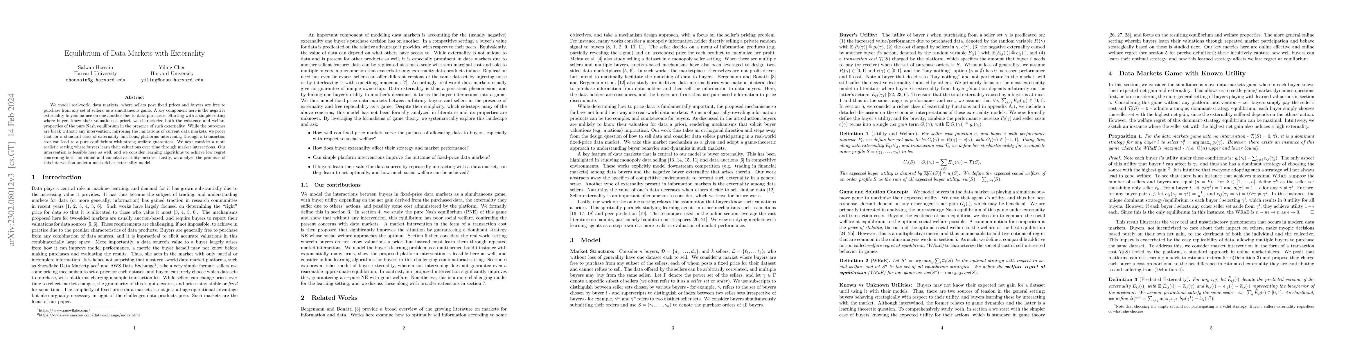 Thumbnail for Equilibrium of Data Markets with Externality