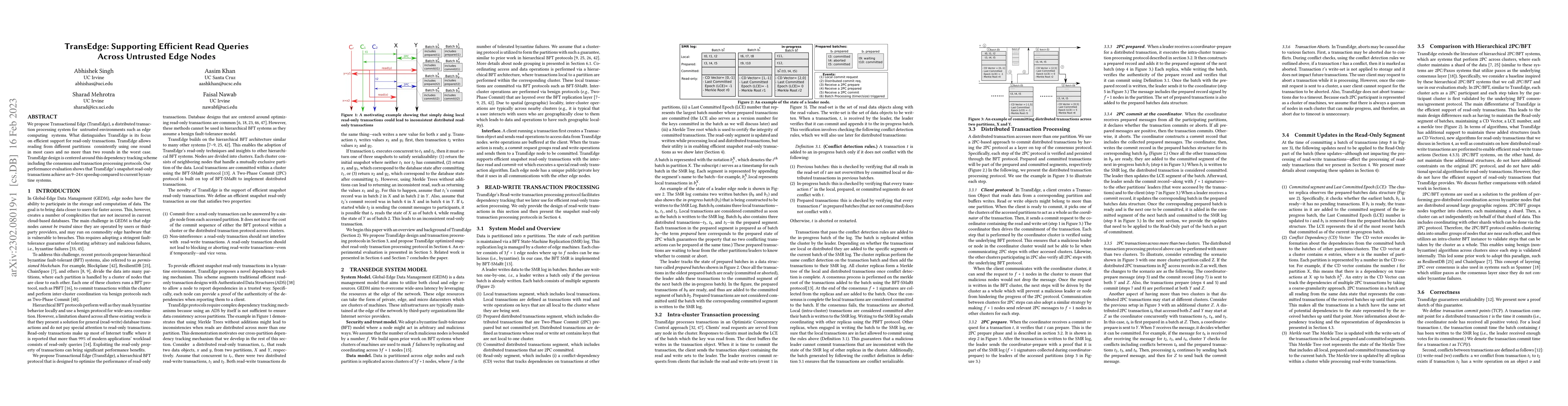 Thumbnail for TransEdge: Supporting Efficient Read Queries Across Untrusted Edge Nodes