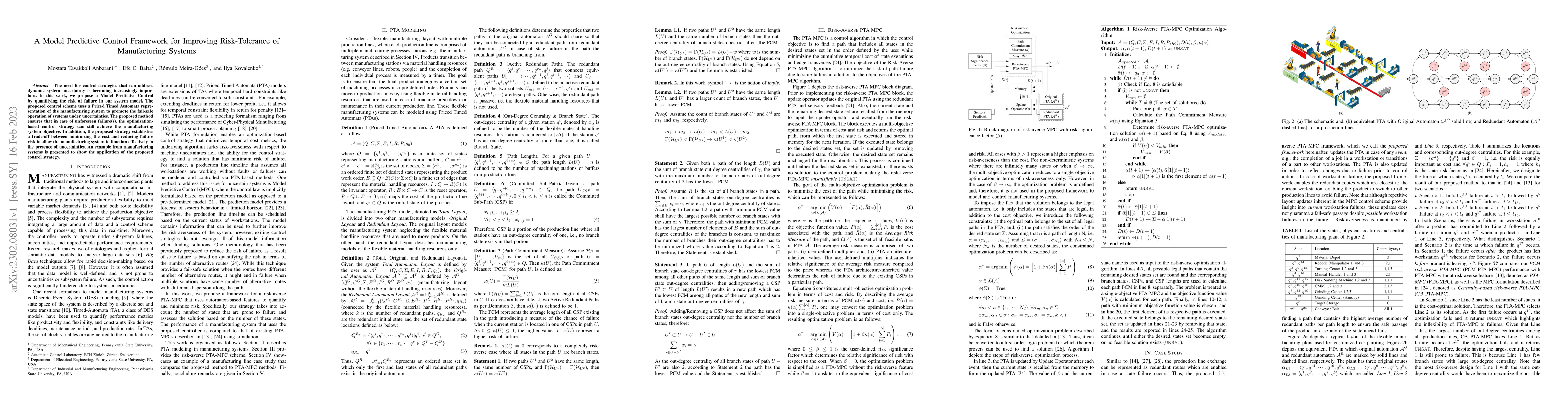 Thumbnail for A Model Predictive Control Framework for Improving Risk-Tolerance of
  Manufacturing Systems