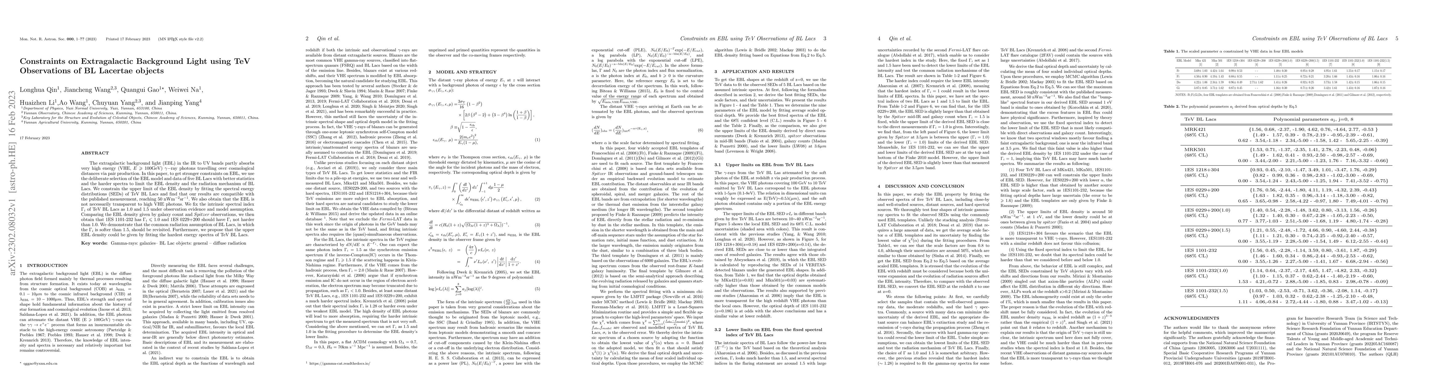Thumbnail for Constraints on Extragalactic Background Light using TeV Observations of
  BL Lacertae objects