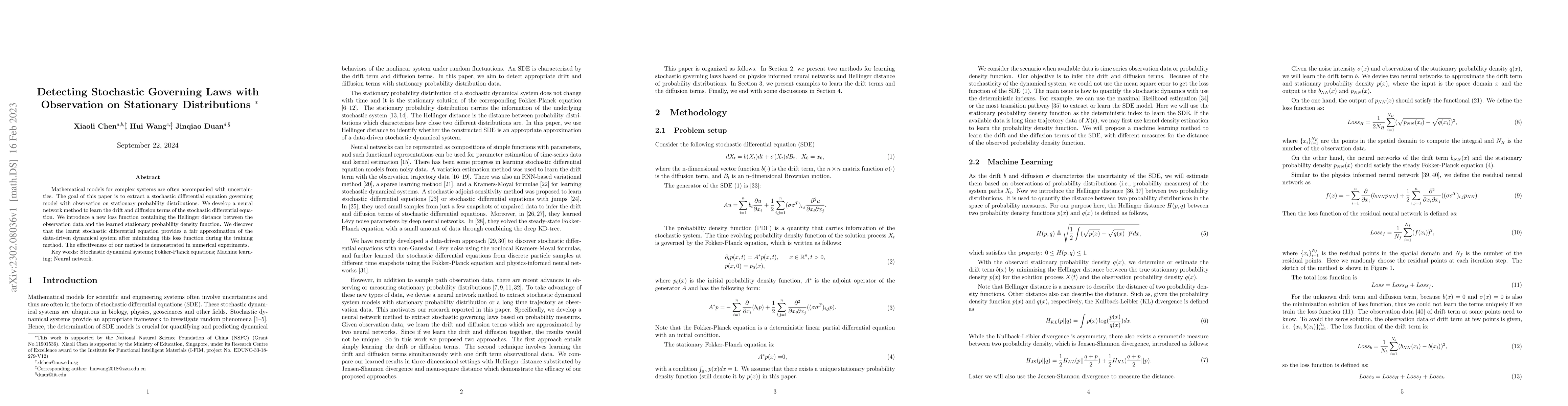Thumbnail for Detecting Stochastic Governing Laws with Observation on Stationary
  Distributions