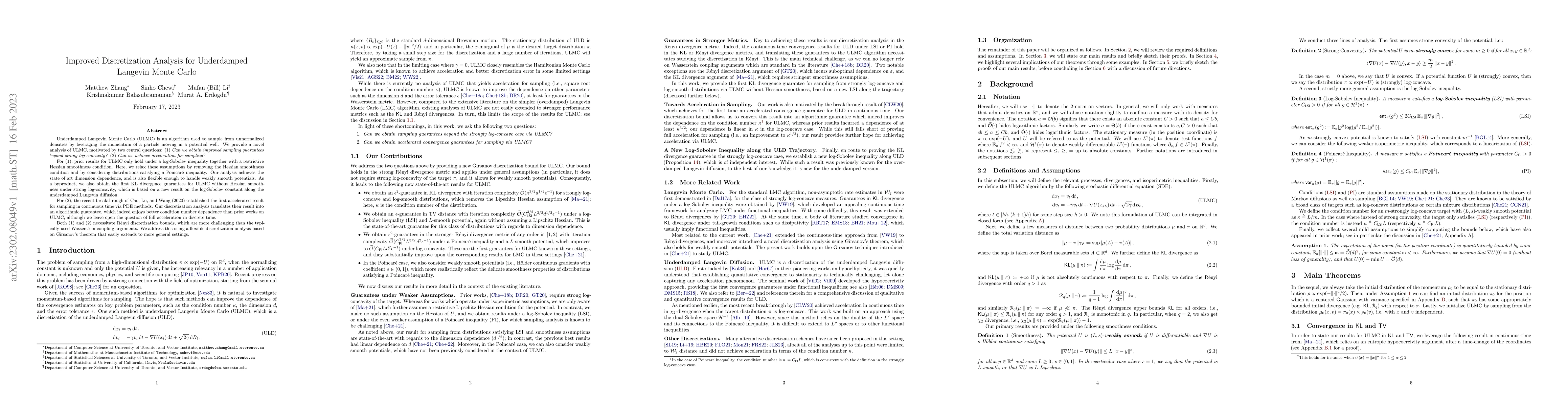 Thumbnail for Improved Discretization Analysis for Underdamped Langevin Monte Carlo