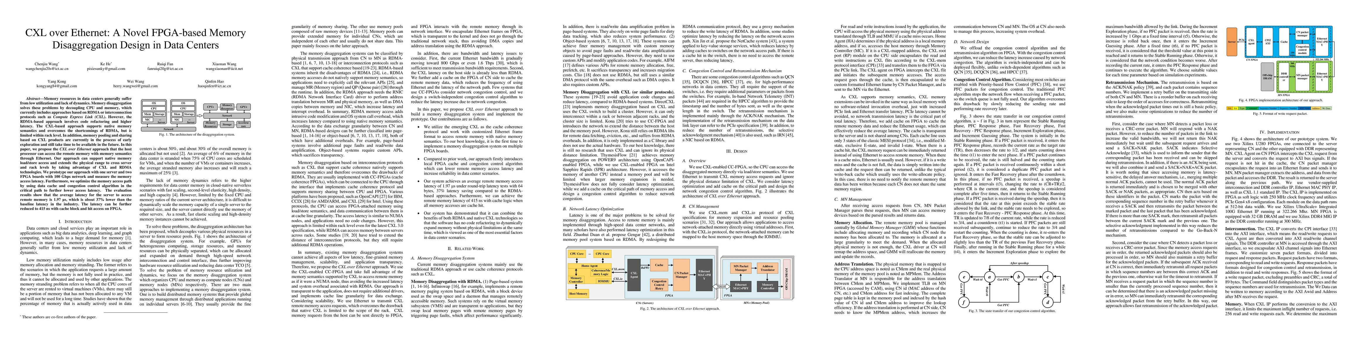 Thumbnail for CXL over Ethernet: A Novel FPGA-based Memory Disaggregation Design in
  Data Centers