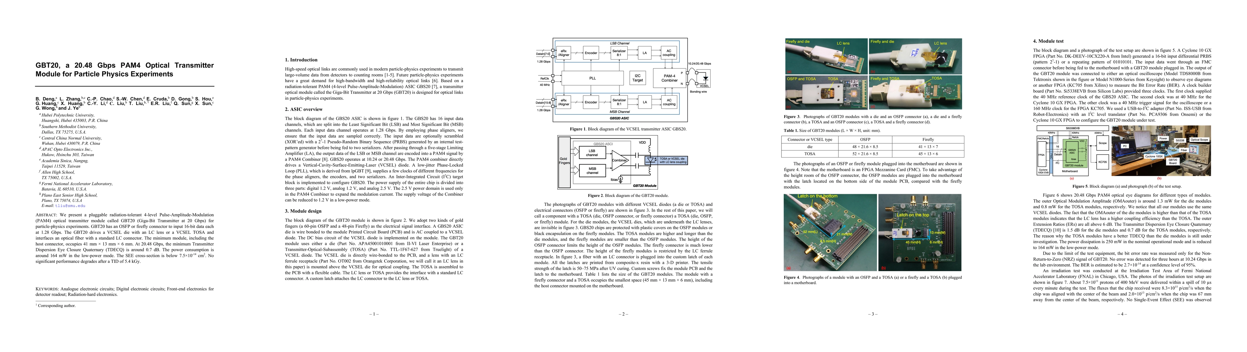 Thumbnail for GBT20, a 20.48 Gbps PAM4 Optical Transmitter Module for Particle Physics
  Experiments